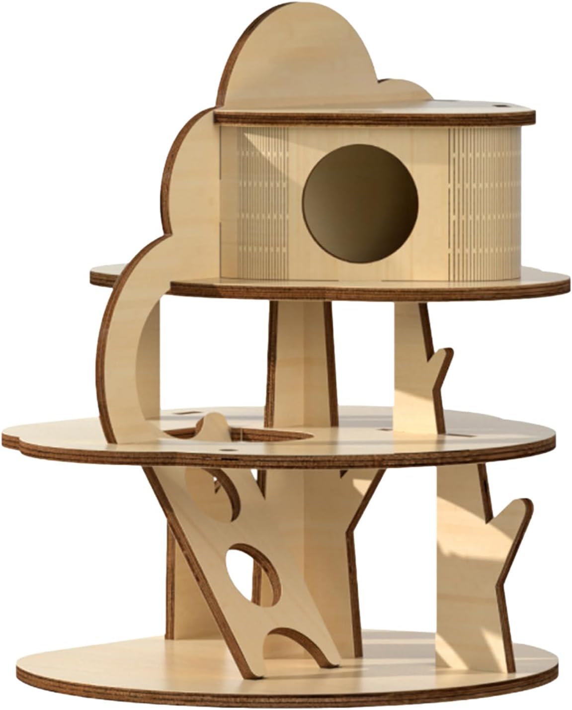 awakentti Guinea Pig Hideout, Wooden Small Animal Platform Climbing Toy, Safe and Odorless, Treehouse Shape Exercise Toy with Large Space for Guinea Pigs, Gerbils (Three Layers)