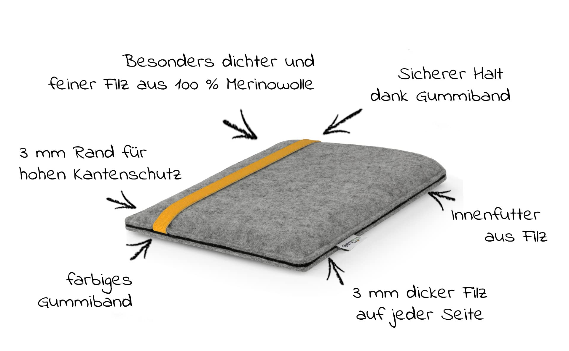 Stilbag E-Reader Tasche ‚Leon‘ Für Kindle Paperwhite (10. Gen) – Wollfilz Hellgrau Mit Pinkem Gummiband – Made In Germany