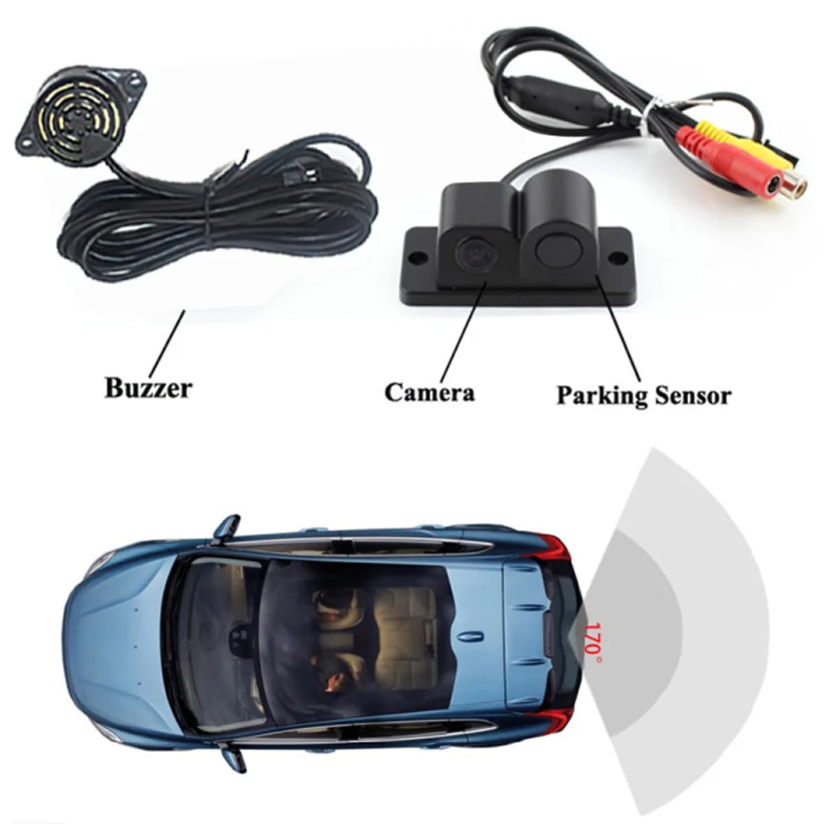 Cámara de Marcha Atrás para Coche 2 en 1 con Sensor de Radar de Estacionamiento, Alarma Sonora Bibi, Visión Nocturna, Impermeable, HD, Sistema de Asistencia para Aparcamiento