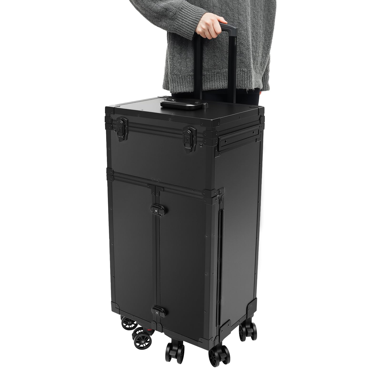 Valigetta cosmetica | Valigetta per trucchi | Valigetta professionale con ruote | Alluminio & ABS | Manico regolabile in altezza | 4 cassetti + scomparti | Portatile fino a 30 kg | Per truccatori e