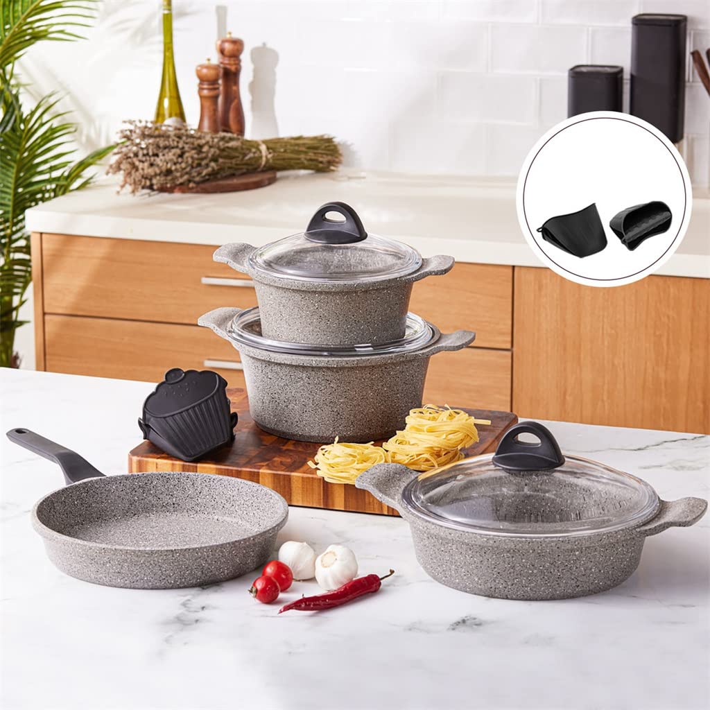 Cocina de utensilios de cocina Conjunto de 7 piezas Piezas de cocina antigüedades de granito Sopa de gas sartén de sartén sartén de sartén (color: A, tamaño: ver Descripción) (Ver Descripción) (A Ver