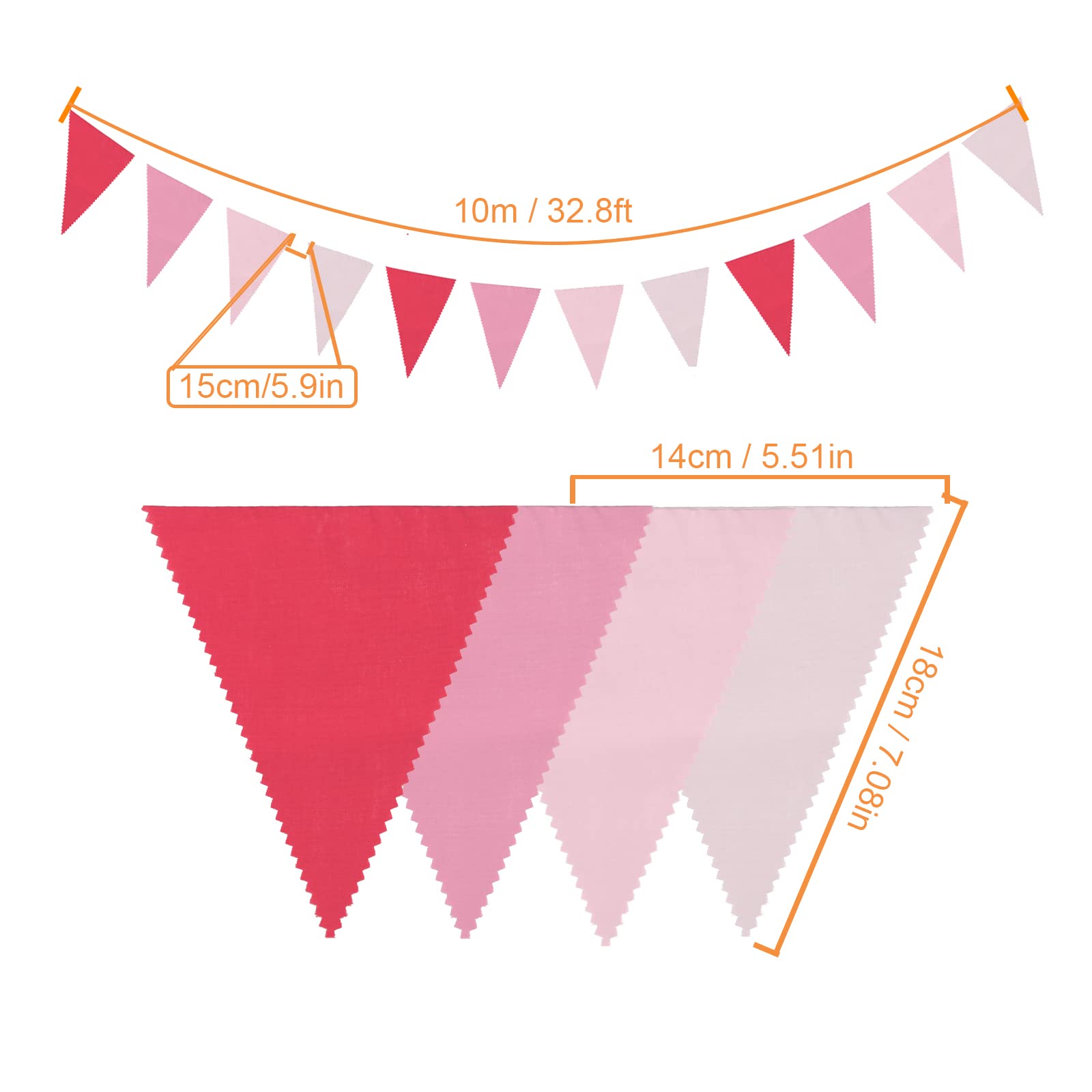 Ghirlanda Bandierine Tessuto 10 Metri - 40 Pezzi, Bianco E Rosso, Per Feste E Decorazioni - Foto 4