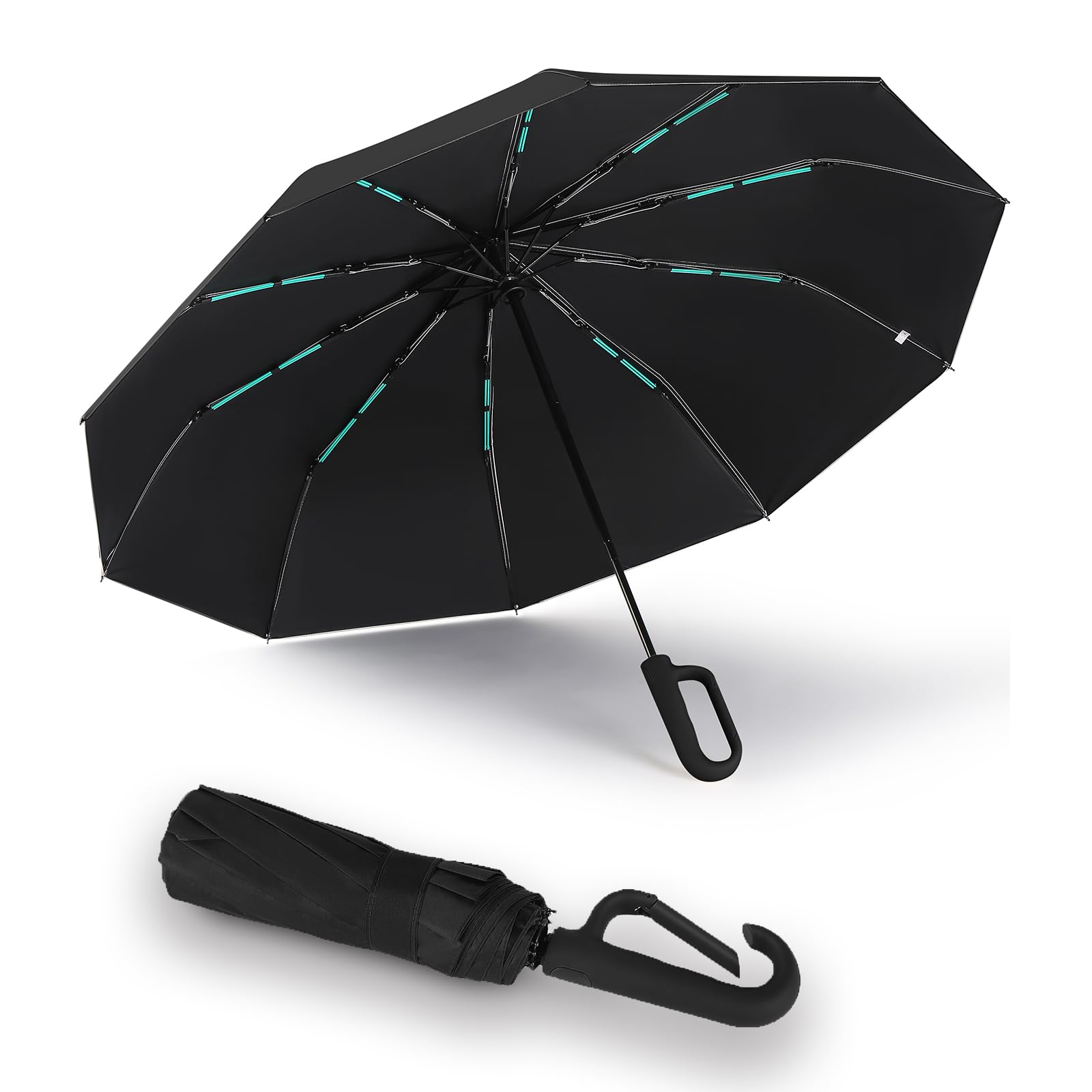 Paraguas de golf plegable de viaje con 10 varillas de apertura y cierre automático, mochila portátil ligera para automóvil, para exteriores, sol/lluvia, protección UV 99, UPF 50, diseño