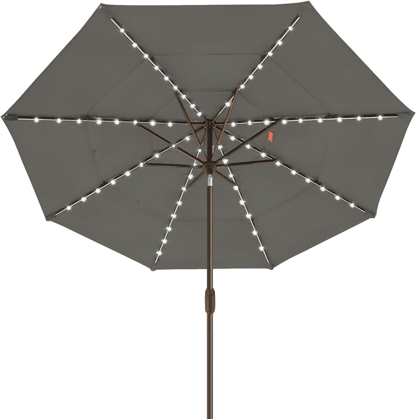 EliteShade USA 10-Year-Non-Fading 9ft 3-Tier Market Patio Umbrella, Commercial Table Umbrella with 80 Solar LED Lights, Crank Open, Windproof & UPF 50+ UV Protection for Garden, Deck, Pool, Backyard, Charcoal
