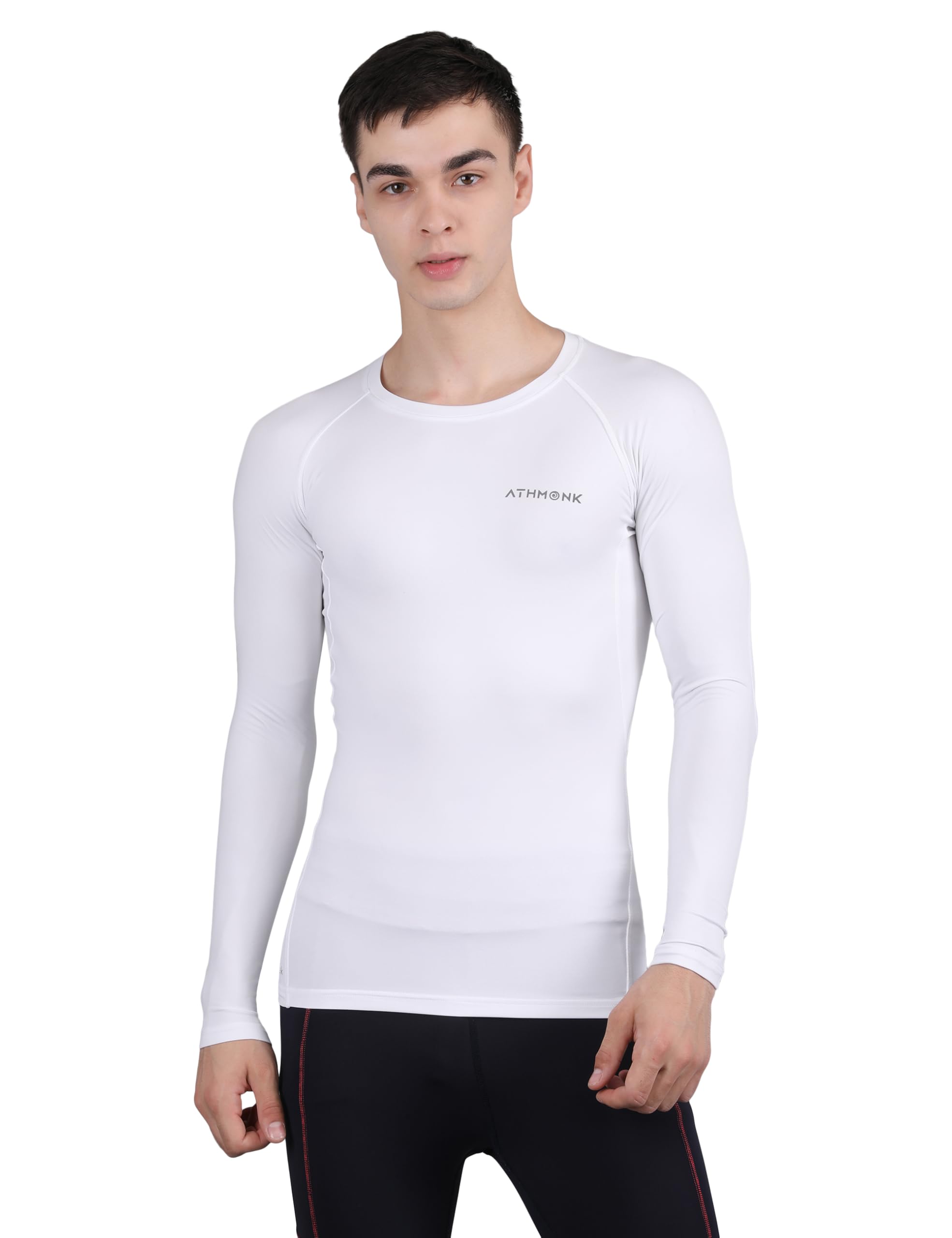 Compression T-Shirt Vest Upper Body Shaper for Men Boys Branded - 4-Way Stretch Lycra Fabric - Workout Gym Cricket Running Football Sports Training - Keep Dry Tight Skin Fit - Round Neck-image-3