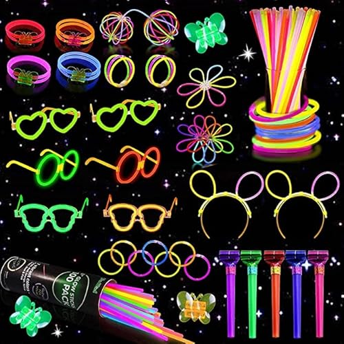 Sunshine smile 333 Stück Knicklichter,Leuchtarmbänder, Ketten und Leuchtbrillen Sets, Neon-Leuchtstäbe,Party-Leuchtstab-Set,Leuchtspielzeug für Kinder,Armband für Festival,Party,Hochzeit Cover
