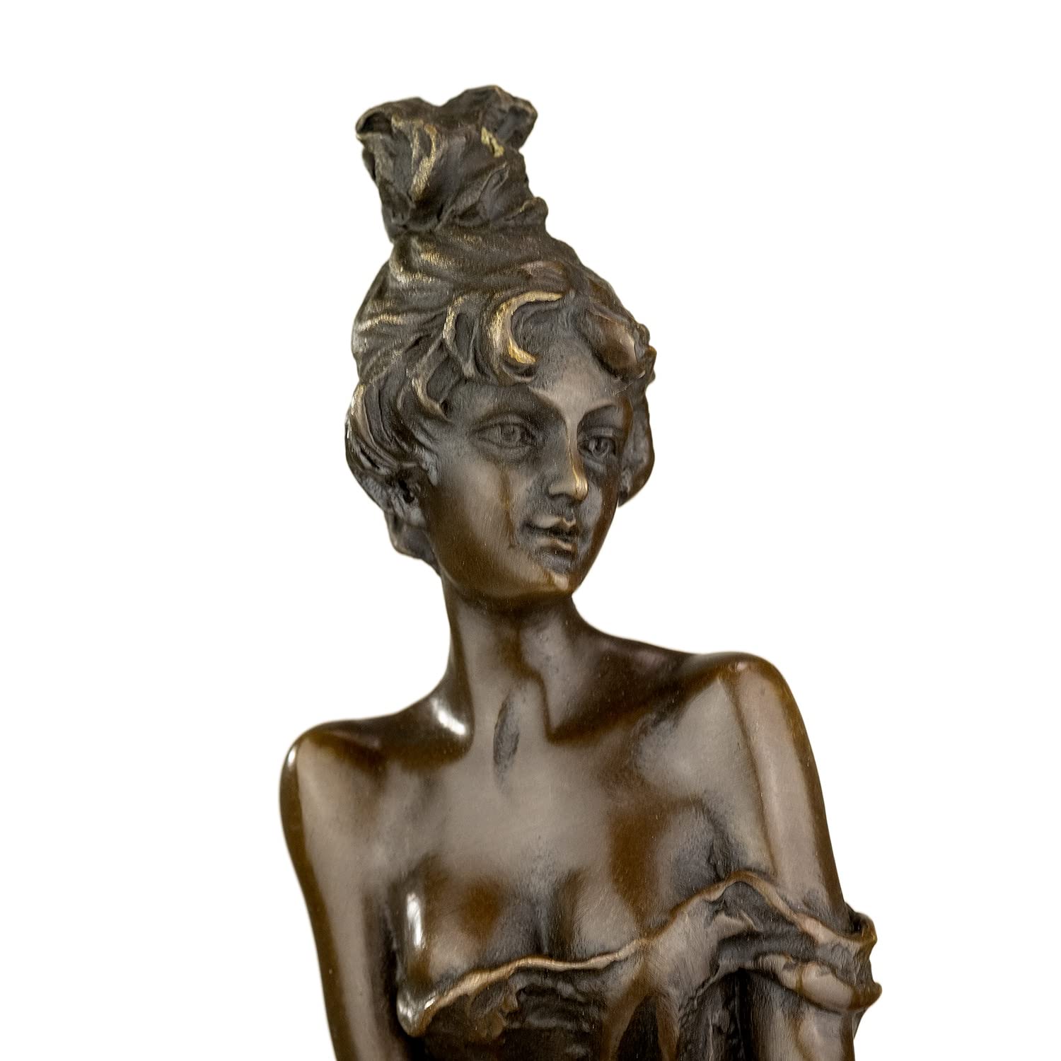 Moritz Bronze Frau auf Barhocker Knie angezogen 25,5 cm Akt Skulptur Deko | Massive Handarbeit, sitzende Dame mit Hochsteckfrisur und angewinkeltem Bein, Frauenfigur, Wohndeko und Geschenk