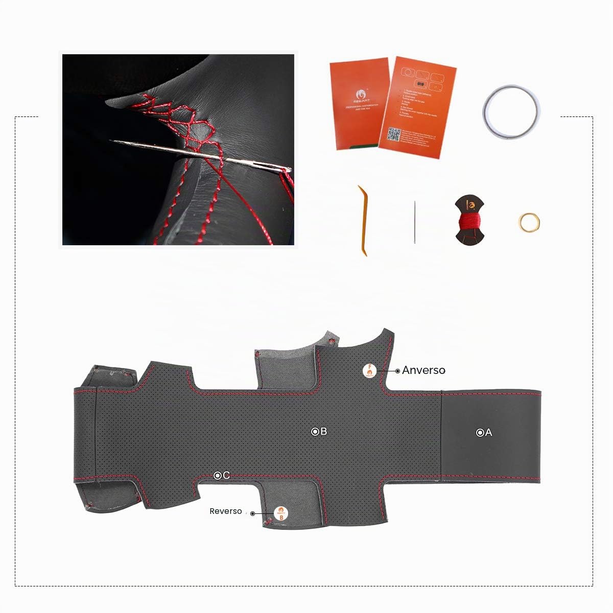 MEWANT Funda de Volante a Medida para Coser Peugeot | Peugeot Boxer / Citroen Jumper Relay / Fiat Ducato / Ram Pro MasterPersonalizada Cuero de Microfibra Transpirable Duradero