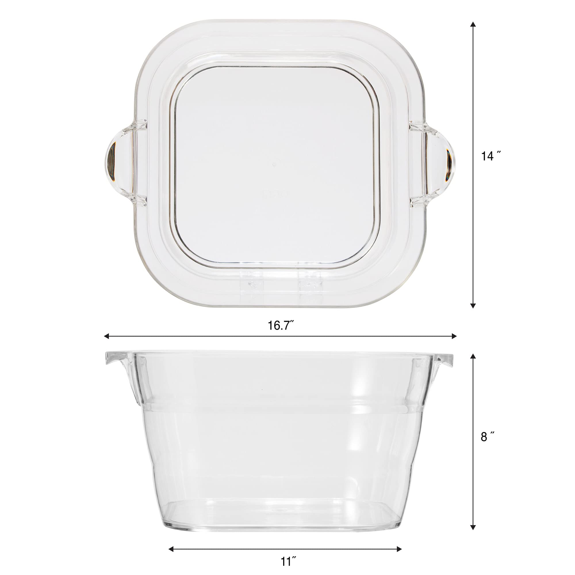 Oggi Acrylic Square Party Tub-16.75" x 14", Clear, 16.75" by 14"