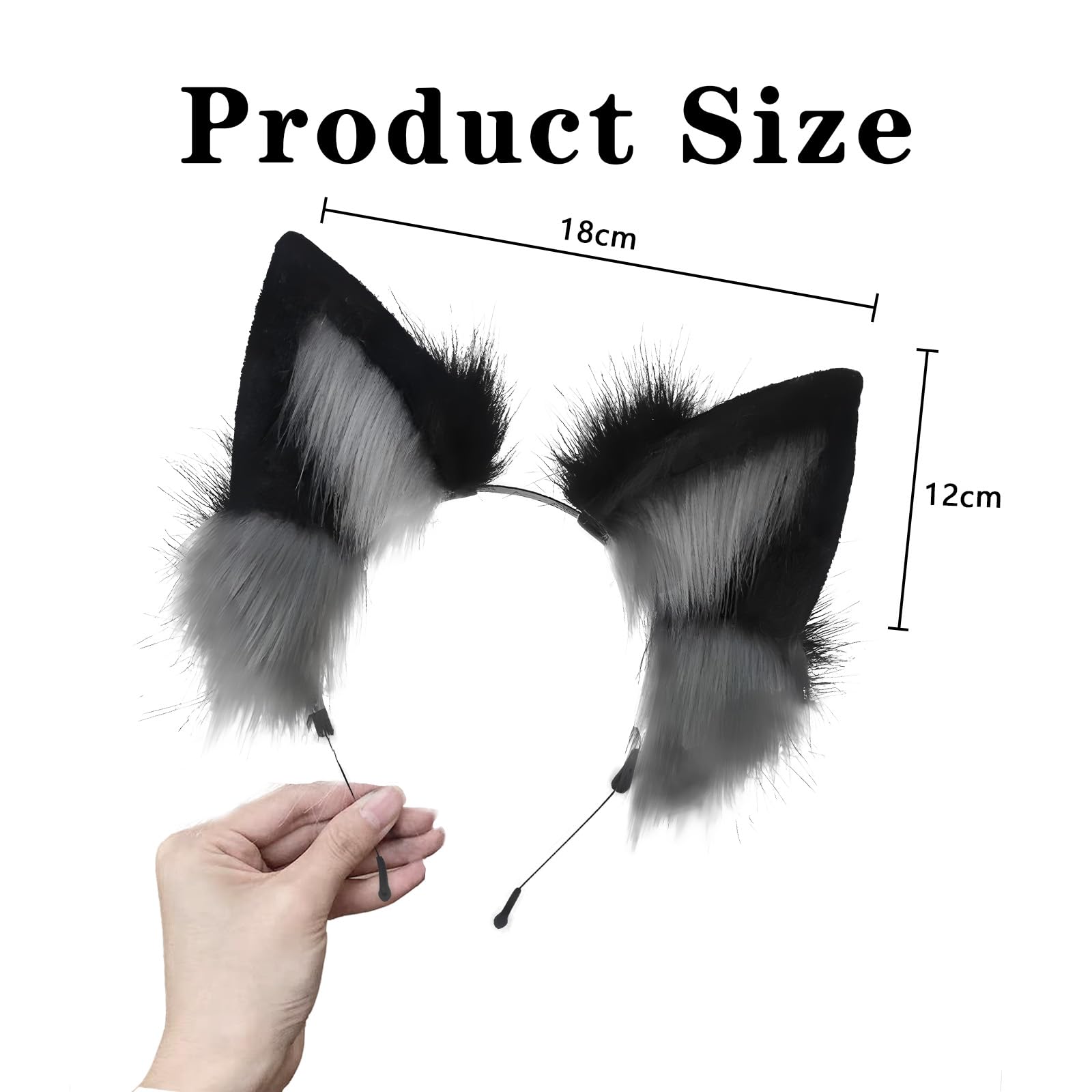 Ycfish Handmade Faux Fur Cat Ear Headband Cosplay Costume Party Cute Head Accessories for Halloween Fluffy Wolf Fox Cat Ears Headband Costume Hair Hoop (Black ash) - Image 2