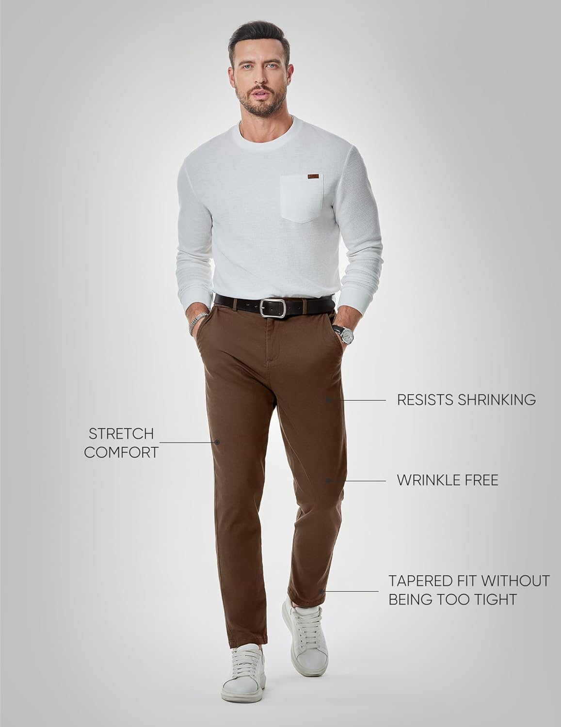 JMIERR Men's Chino Pants Casual Elastic Waist Tapered Golf Trousers - Image 7