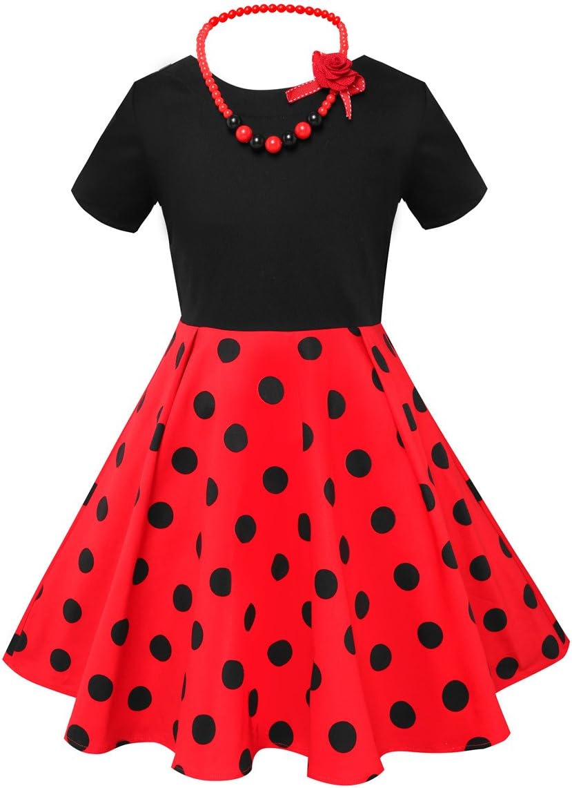 Tao-Ge Christmas Dresses for Girls Vintage Dress 50s 1950 Outfit Kids Girl Polka Dot Flower Checkered Party Dresses Size 6-12 - Image 4