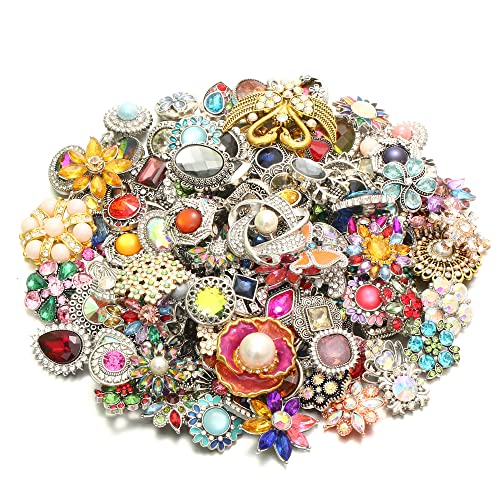 10Pcs Mixed Style Rhinestones Snaps Jewelry Charms Ginger Buttons 18/20Mm For Interchangeable Snaps Jewelry Making Women Teens Girls Diy Bracelets Necklaces Rings Brooch Accessories(Multi-Color) #TOP5