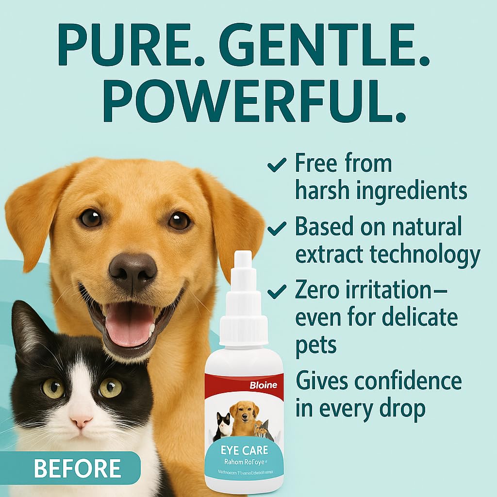 Eye care drops for dogs, cats and small pets - tear stain remover | Daily Eye Clean Solutions | Gentle pet eye balm for redness, burning and discharge. Puppies, Kittens, Rabbits Secure for 50ml Eye care drops for dogs, cats and small pets - tear stain remover | Daily Eye Clean Solutions | Gentle pet eye balm for redness, burning and discharge. Puppies, Kittens, Rabbits Secure for 50ml