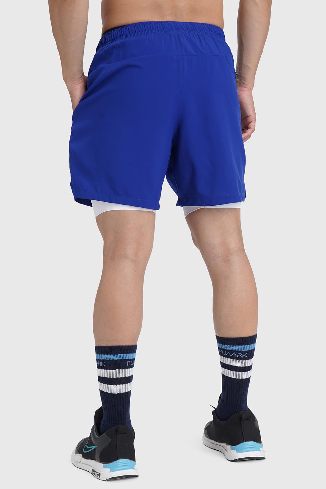 FUAARK 2 in 1 Compression Shorts for Men for Gym, Sports, Running & Cycling Activities with Pocket Laser Shorts (Blue, L) 1
