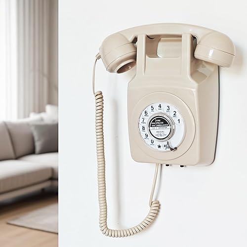 Miniatura 3 de Teléfono de pared vintage, teléfono fijo de esfera giratoria retro, teléfono doméstico clásico con cable para montaje en pared, teléfono antiguo de