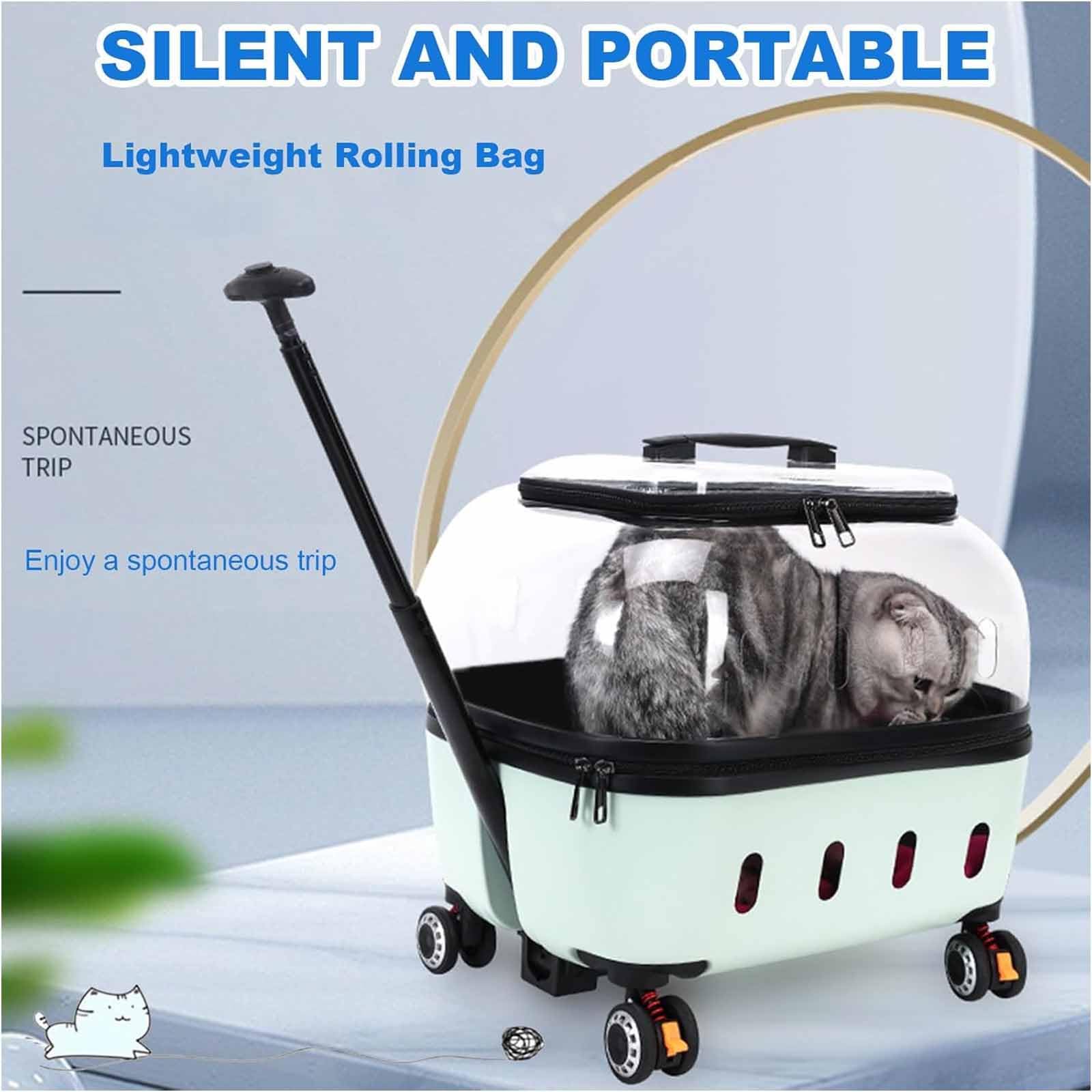 Trasportino Trasparente E Traspirante per Gatti, Trolley per Animali Domestici con Ruote Silenziose, Maniglia Telescopica E Fori di Ventilazione Trasparenti, per Gatti E Cani di Piccola