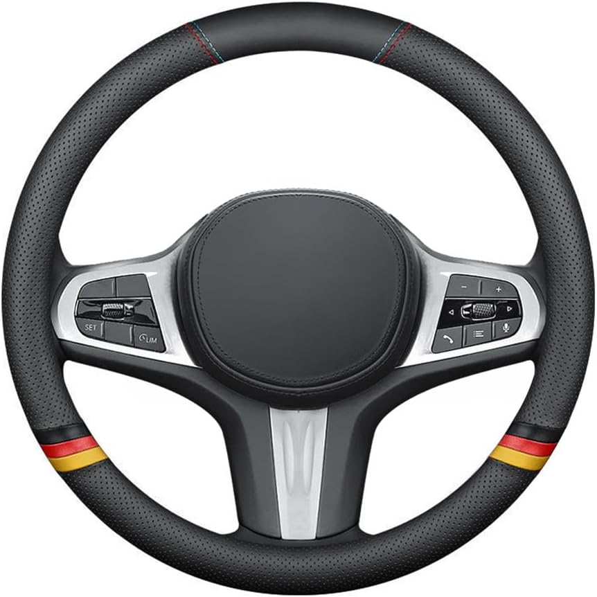 New Nappa Leather Car Steering Wheel Cover, Comfortable, Non-Slip, Sporty Style.for BMW Car Steering Wheel Covers.Black Yellow