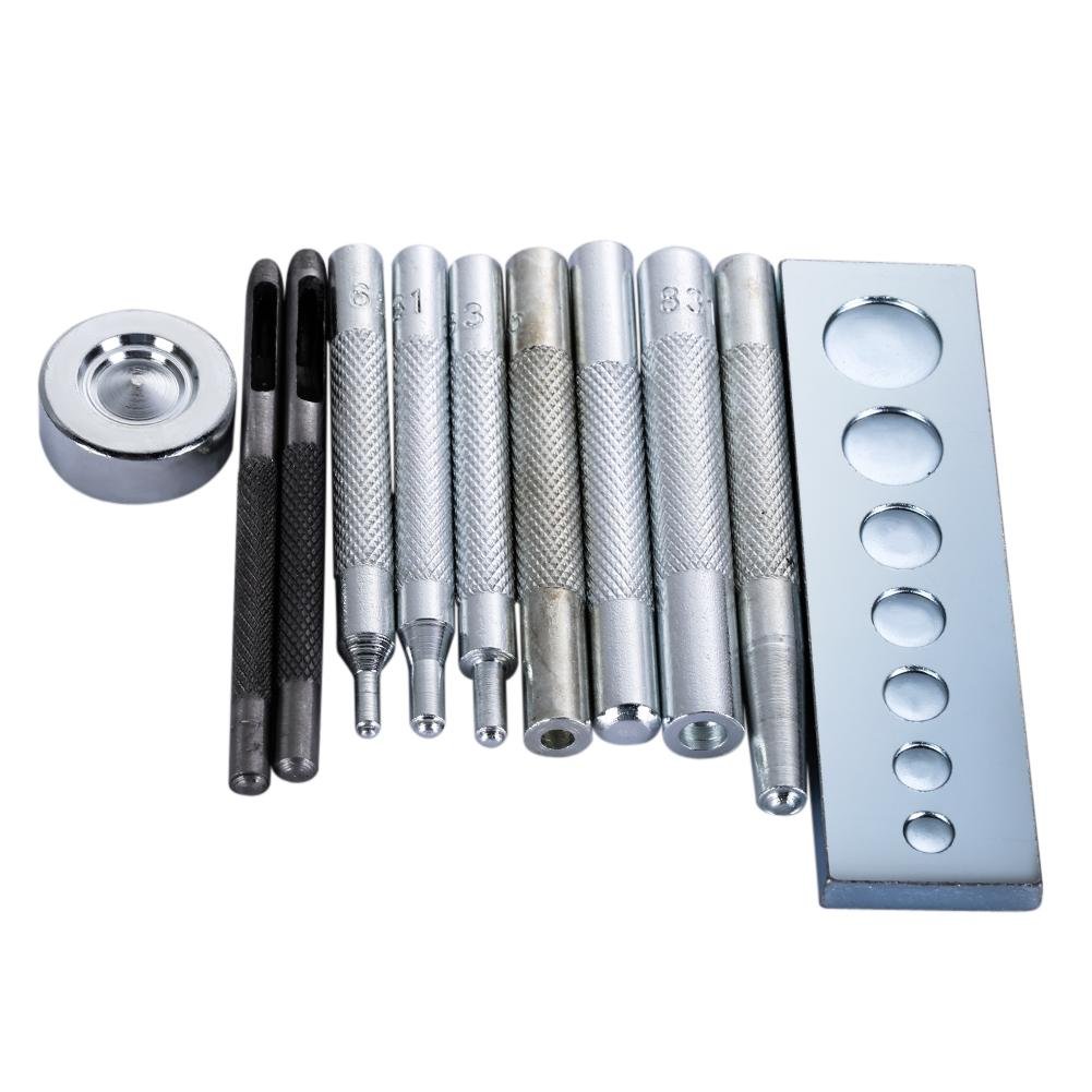 Generic 11pcs/set DIY Leather Tool Die Punch Hole Snap Rivet Button Setter Base Kit Leather Craft Sewing Tool Hole Punches Metal-image-18