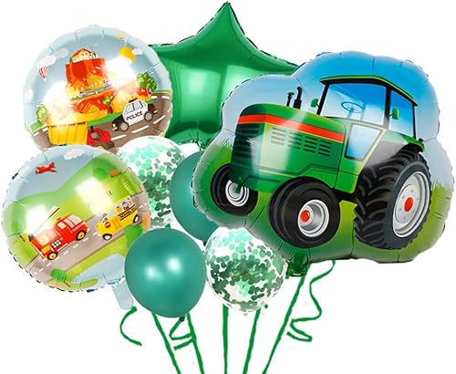 TENNYCHAOR Decoraciones de globos de fiesta de cumpleaños de tractor, 8 paquetes de globos de aluminio Mylar para fiesta temática de granja,