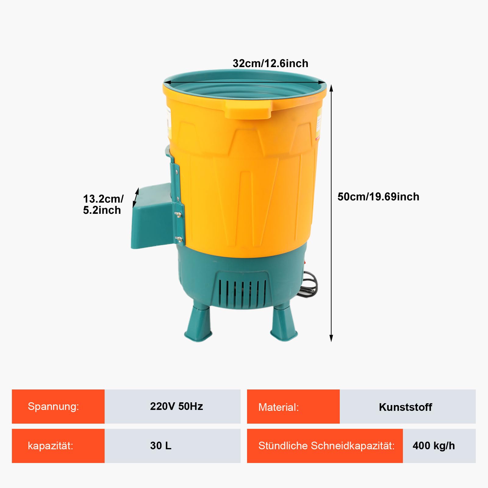 LALABU 30L Gewerblicher Futterhäcksler, Elektrisch Gemüsehäcksler, 550W | mit 400 kg/h Stündliche Schneidkapazität Futterverarbeitungsmaschine für die Verarbeitung von Hühner- und Entenfutter