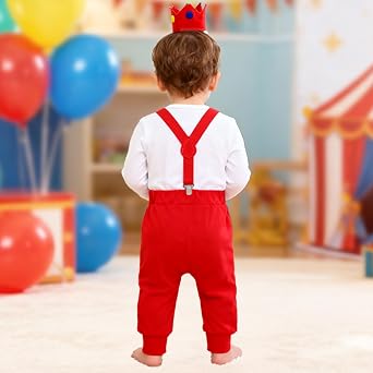 IBTOM CASTLE Baby Boy First Birthday Clothes CASTLE Circus Carnival Romper Pants Set Suspenders Cake Smash Outfits