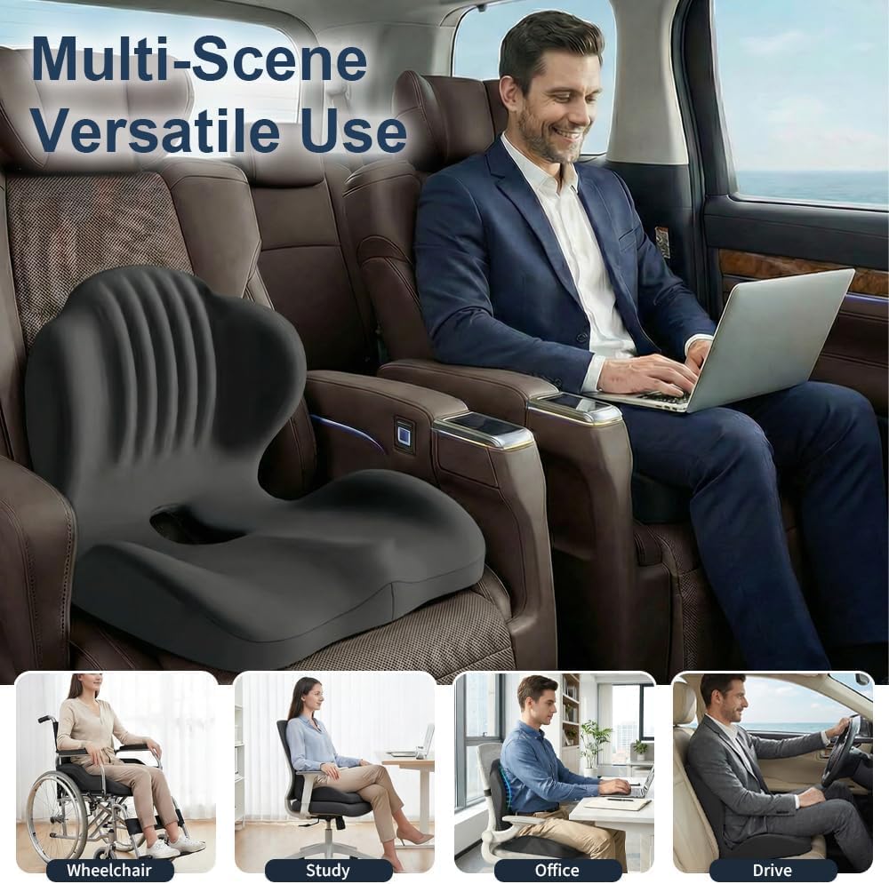 HoldOneLight Cuscino ergonomico in memory foam, per ufficio, auto, sedie da gioco e sala da pranzo, sollievo dal dolore da sciatica, coccige e coccige, supporto lombare e lombare, nero 03