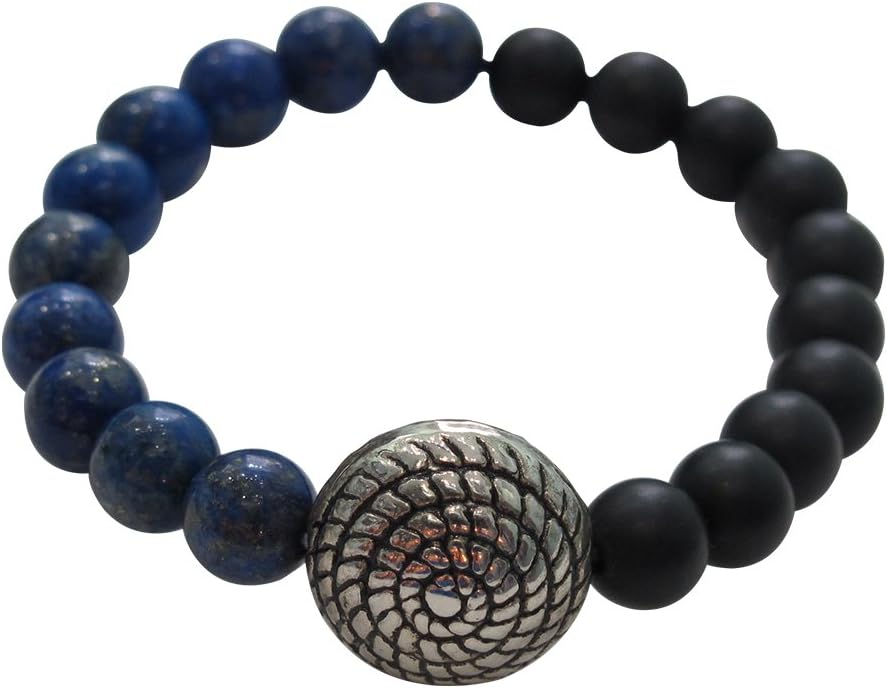 Caratera Unique Natural Lapis Luzuli Black Onyx Lucky Shell Beads Astrological Bracelet