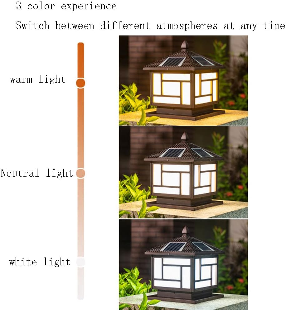 Outdoor Solar Post Lantern Lamp Light,European Style Garden Aluminum Housing Column Lamp,LED Waterproof Warm White Gate Bollard Pillar Light,Exterior Pedestal Stigma Lantern,for Wood Fence,Deck