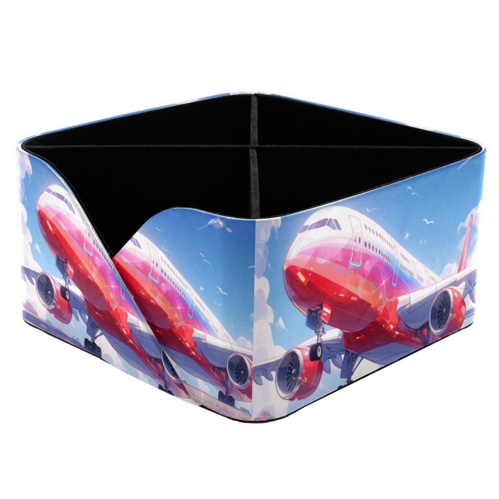 Boîte de rangement motif avion rouge au format rectangulaire compact pour petits espaces