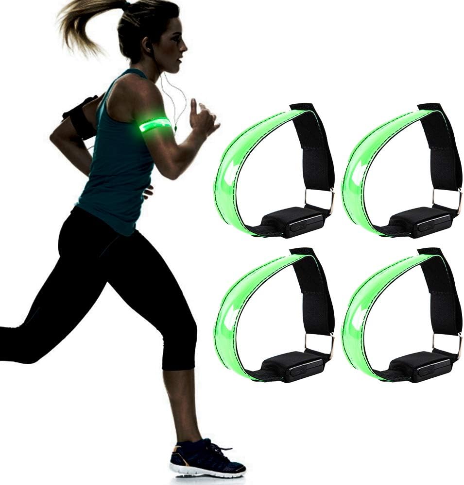 yVicv LED Armband Reflective Strips Arm Bands, Visibility Led Running Lights for Runners- 4Count