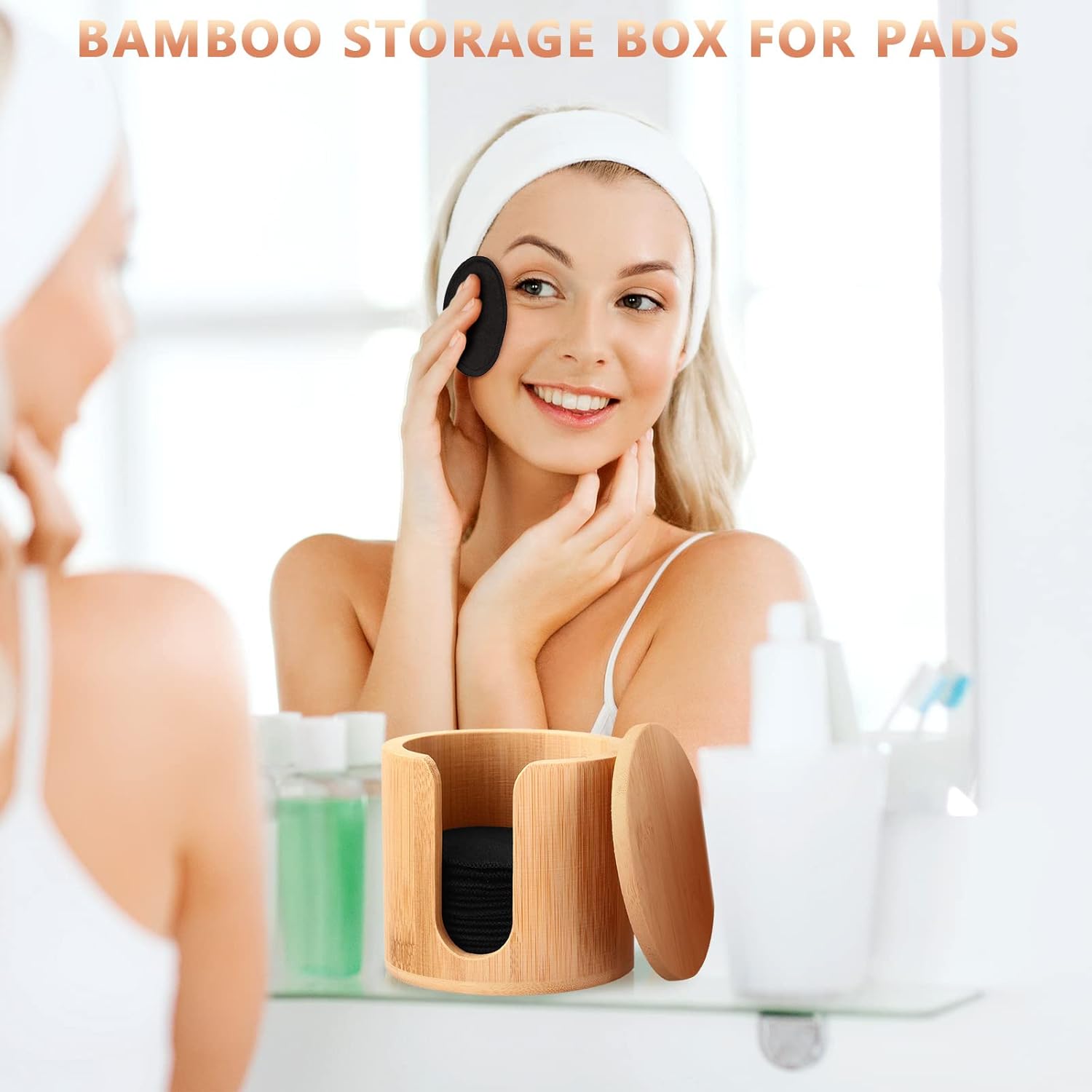 Pieces Reusable Makeup Remover Pads Natural Washable Bamboo Cotton Rounds for Most Skin Types Washable Make up Pad for Toner with Bamboo Holder and Laundry Bag (Black)