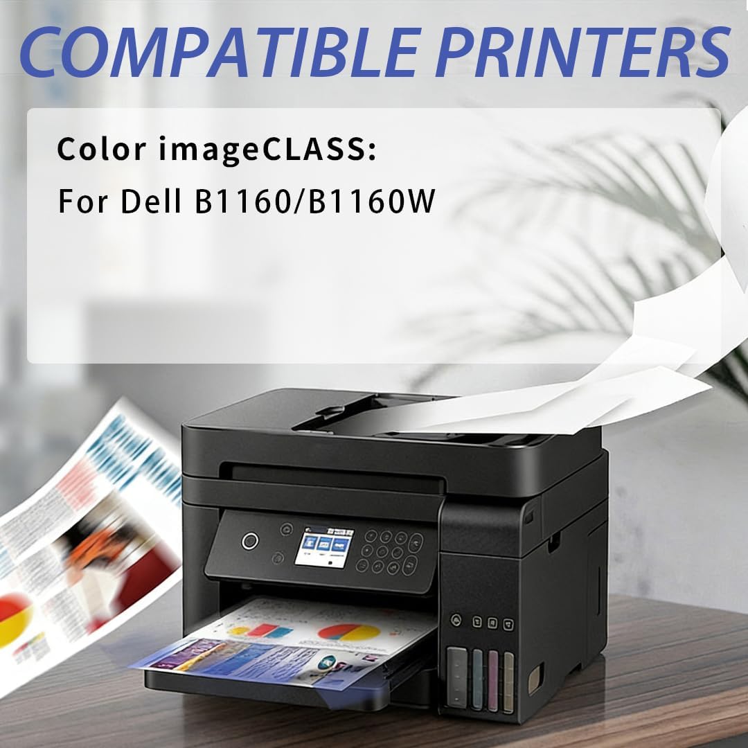 4-Pack ColorPrint Compatible Toner Cartridge Replacement for Dell 1160 B1160W 1160 331-7335 YK1PM HF44N HF442 Work with B1160 B1163w B1165nfw Printer (Black)