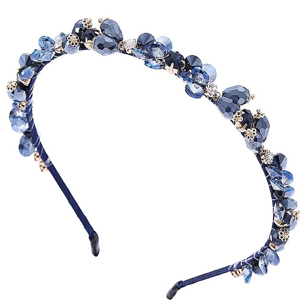 SUNSK Diadema de diamantes de imitación de cristal lateral de moda, diadema elástica para el pelo, diadema para mujer, decoración para mujeres y niñas (azul)