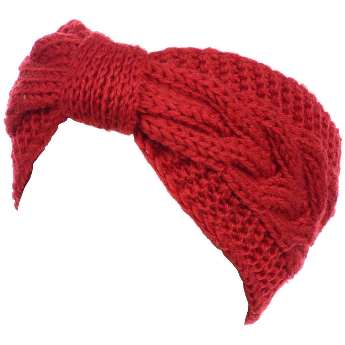 Be Your Own Style Cable Red Winter Boho Chic Classic Cable Bow Knotted Crochet Knitted Wool Turban Headband Headwrap for Girls and Women