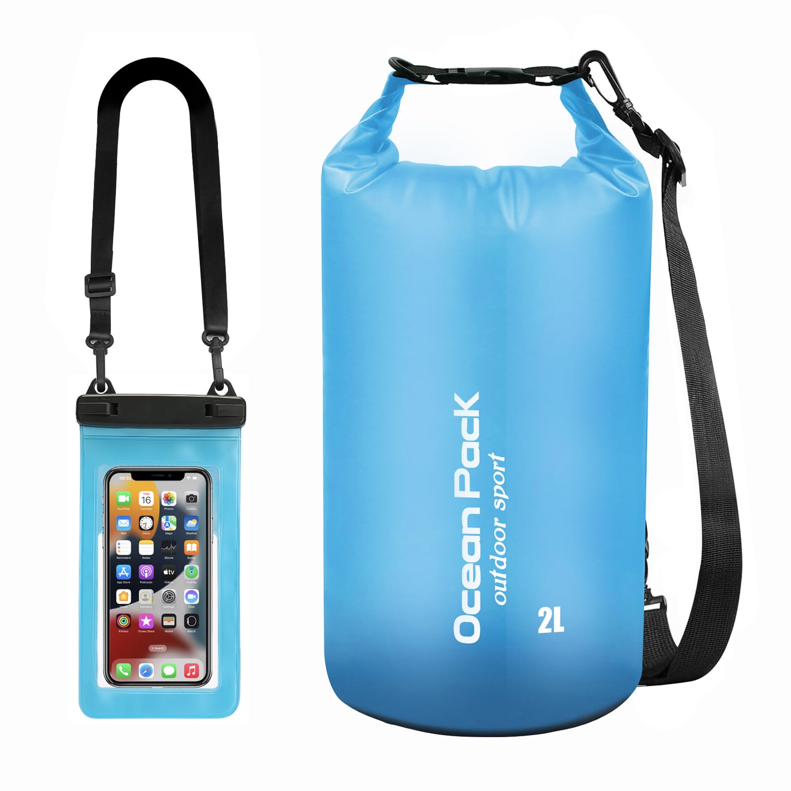 Yixinhe Premium Waterproof Bags, 2L Dry Bag with Waterproof Phone Pouch and Long Adjustable Shoulder Strap for Outdoor Activities and Water Sports, Travel, Camping, Hiking, Swimming, Boating