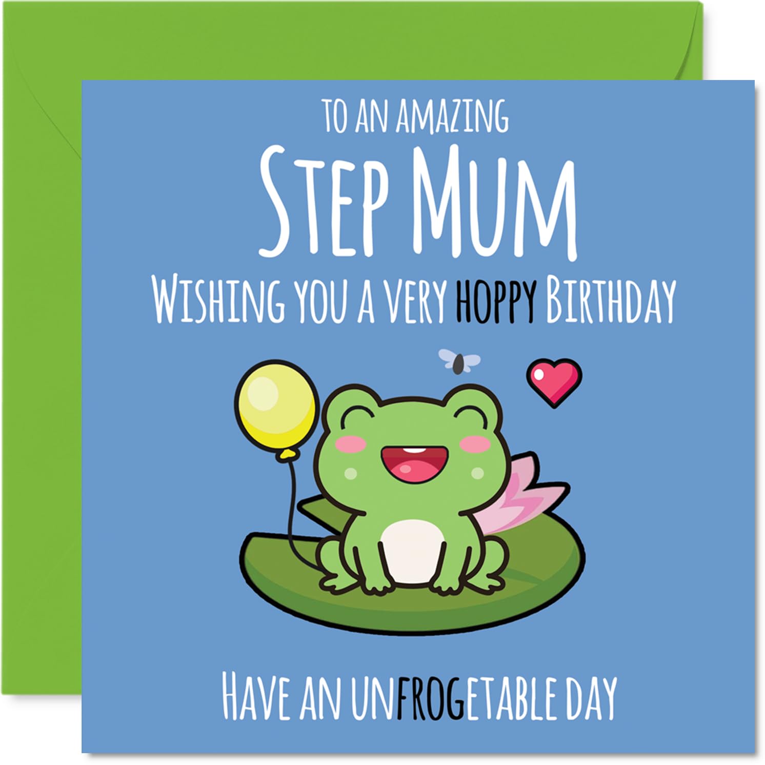 Step Mum Birthday Card - Cute Frog - Happy Birthday Card for Step Mum from Son Daughter, 145mm Mothers Day Greeting Cards