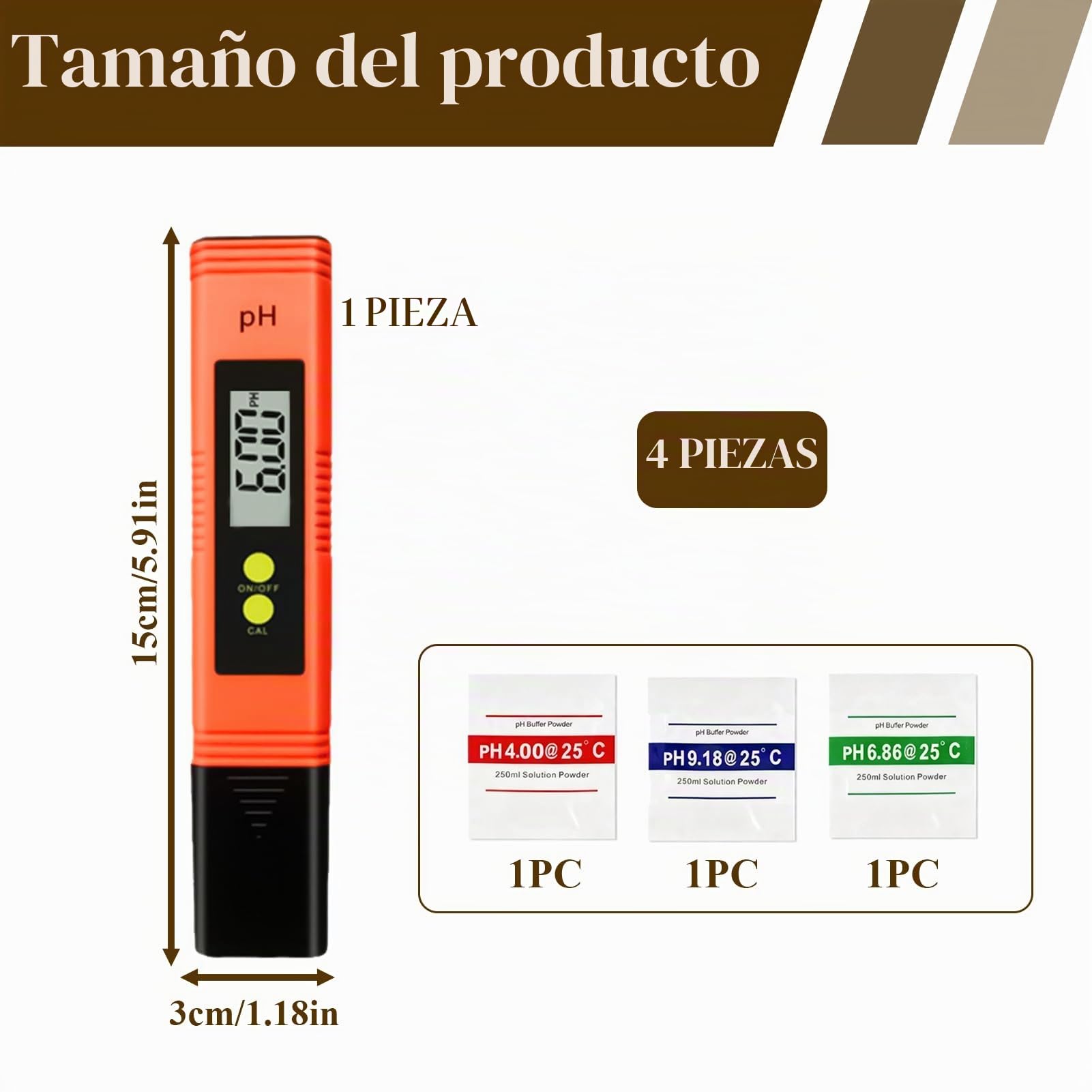 Medidor de PH Digital Alta Precisión Rango 0-14 con Calibración Automática y Compensación de Temperatura Automática Pantalla LCD
