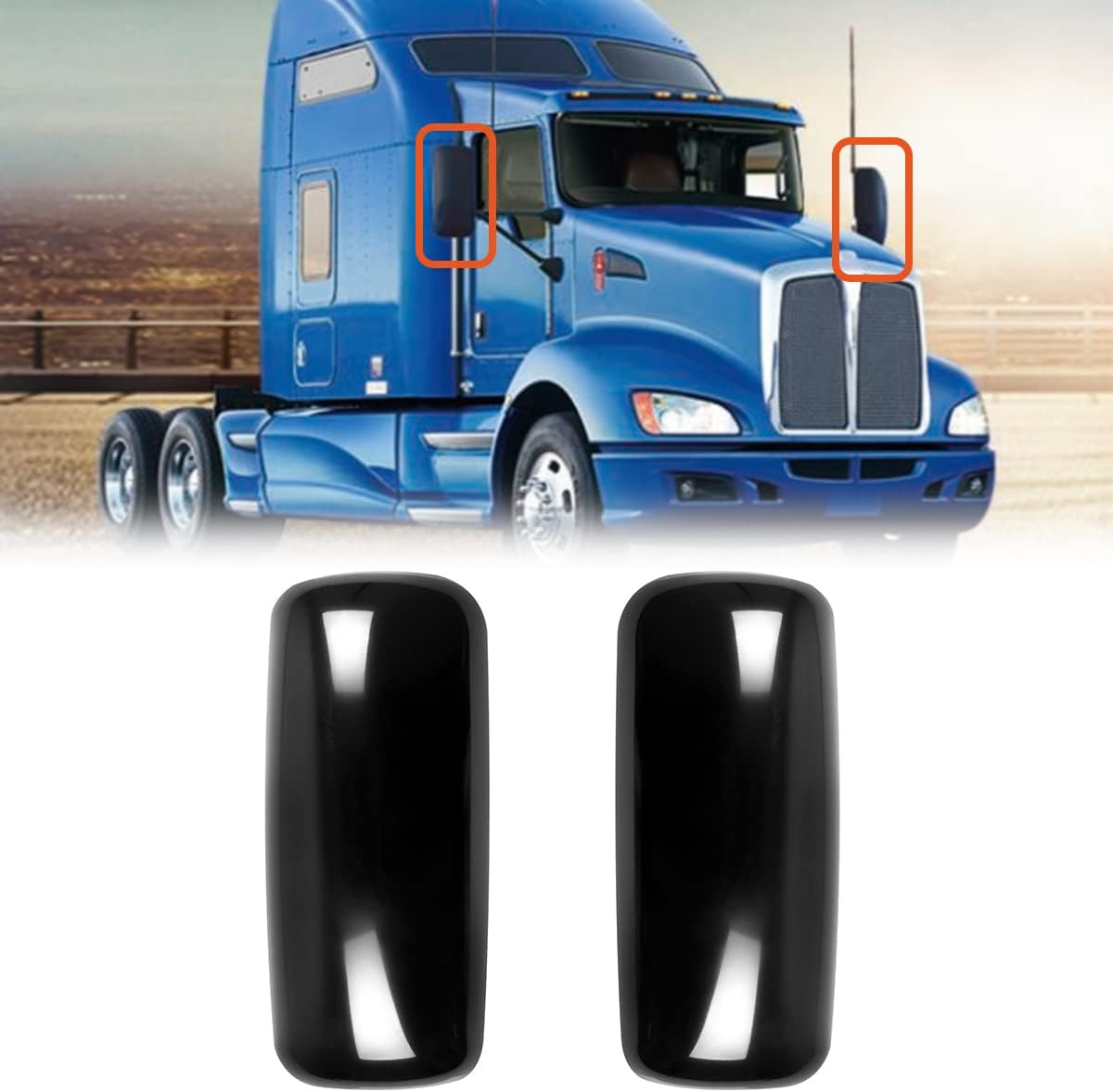 High Soar Black Door Mirror Covers for KENWORTH T660 2008-2017, Side Door Mirror Covers for Kenworth T170 T270 T370 T440 T470 T800 T600, A Pair