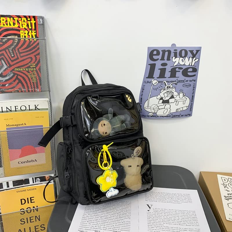 Cute Ita Bag Backpack for Women, Kawaii Clear Window Lolita Backpack Daypack Aesthetic Bookbag Daily Use Itabag (Black)3