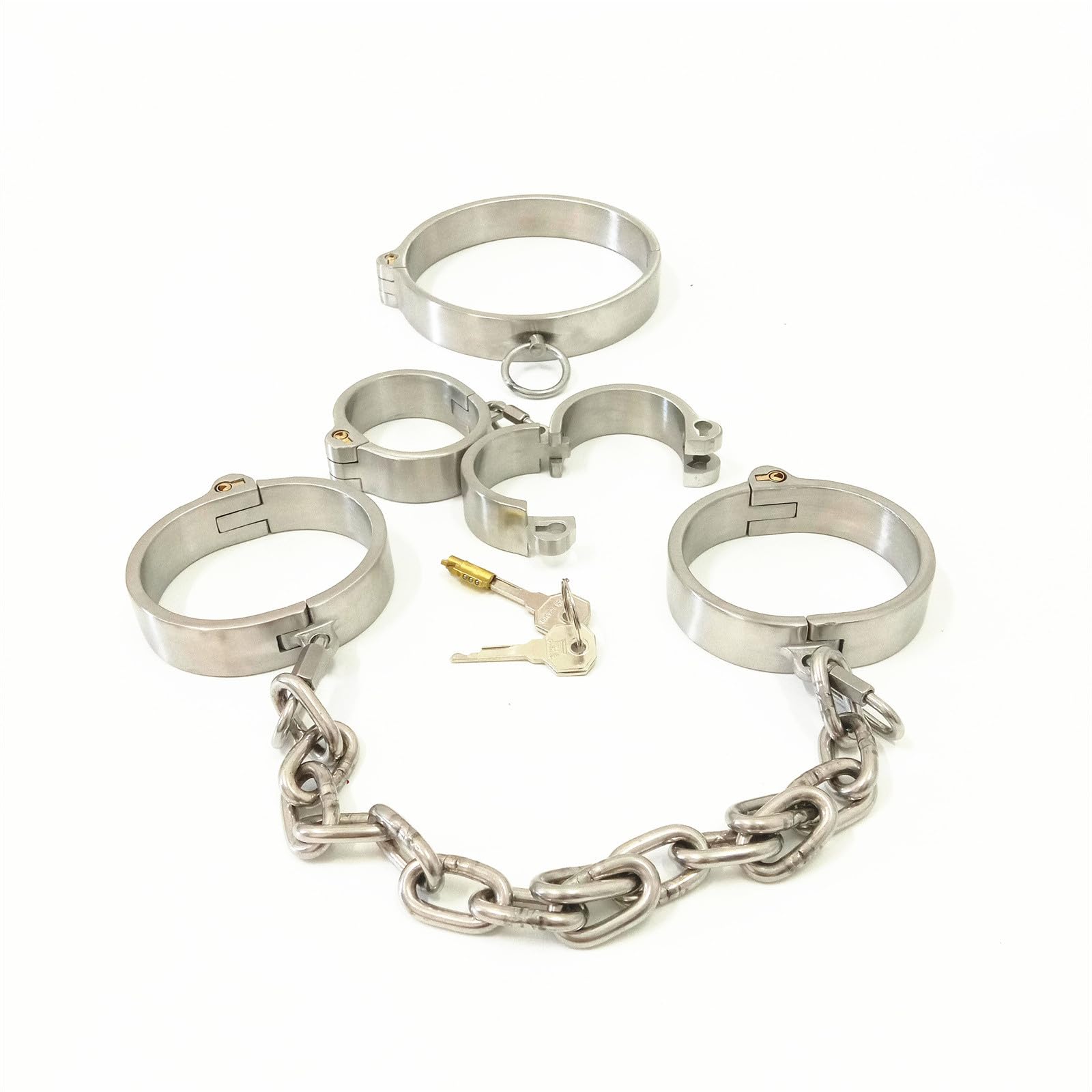 Edelstahl Schwer Metall Halsband Handschellen Fußfesseln Mit Eisenkette BDSM Kit Erwachsene sm Folter Fessel Sklaven Sexspielzeug Fesselset für Frauen und Männer,Männer, 3-teiliges Set, Weiblich