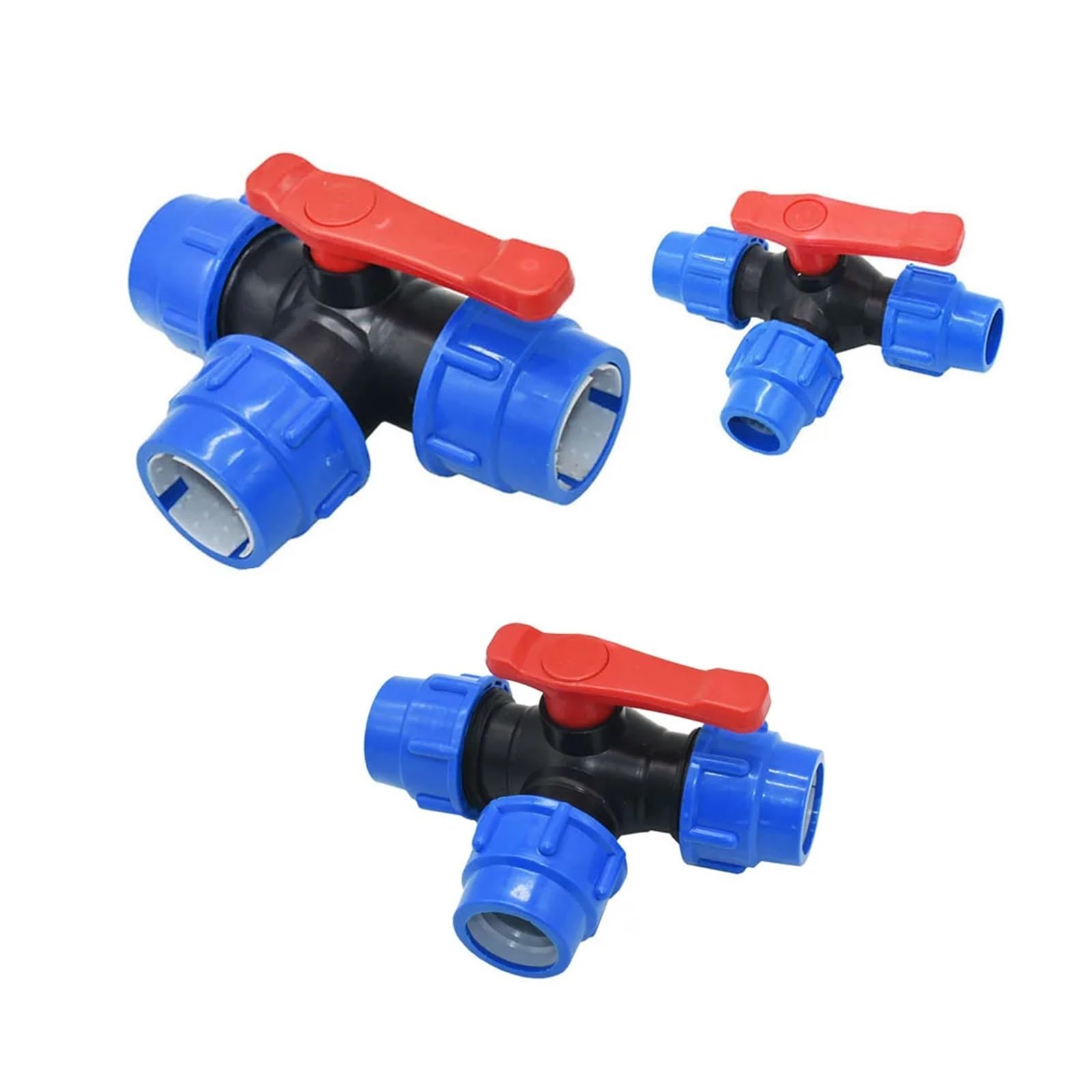 Raccordi per tubi a doppia uscita, Raccordo rapido a 3 vie for tubo in PE, rubinetto da giardino in plastica, dimensioni multiple(40mm,40MM)
