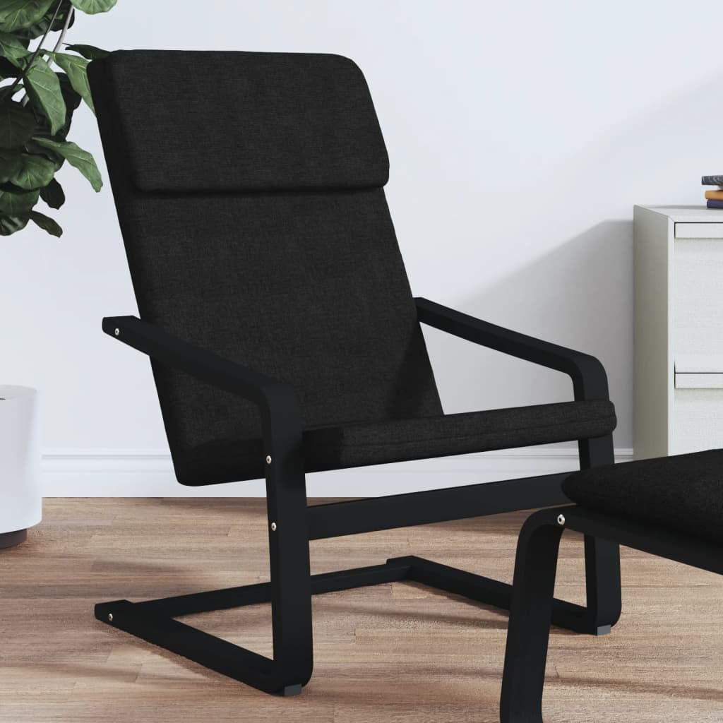 Sedia relax nera in tessuto con imbottitura ergonomica e struttura in legno massello di betulla 59x82x98 cm, poltrona reclinabile per soggiorno, ufficio, camera, ideale per riposo e lettura
