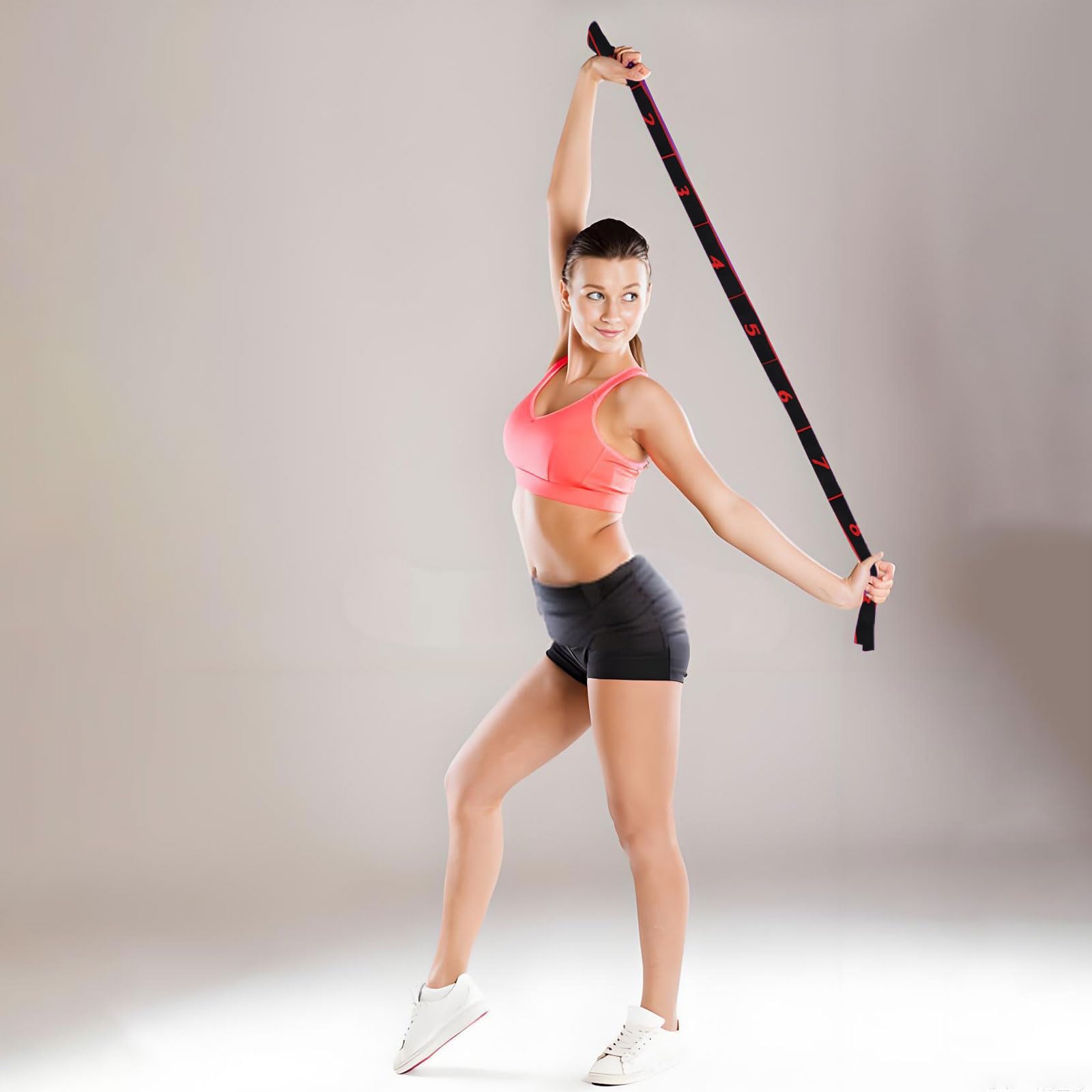 Fascia Elastica Fitness, Cinghia Yoga Stretching Band con 8 Fisso Loop, Cintura di Allungamento Elastico Fasce di Resistenza per Yoga, Pilates, Stretching, Allenamento, Danza