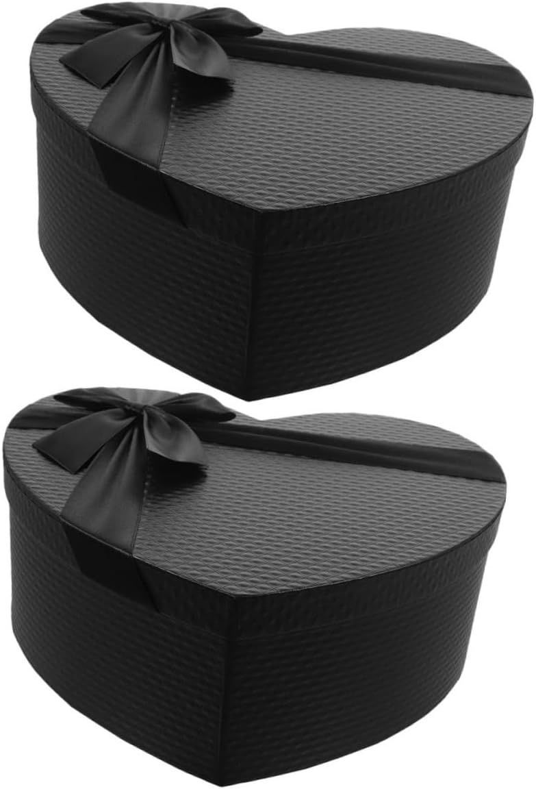 Abaodam 2pcs Large Black Heart Shaped Wrapping Boxes Paper Case for Valentine’s Day Chocolates Flowers Packaging