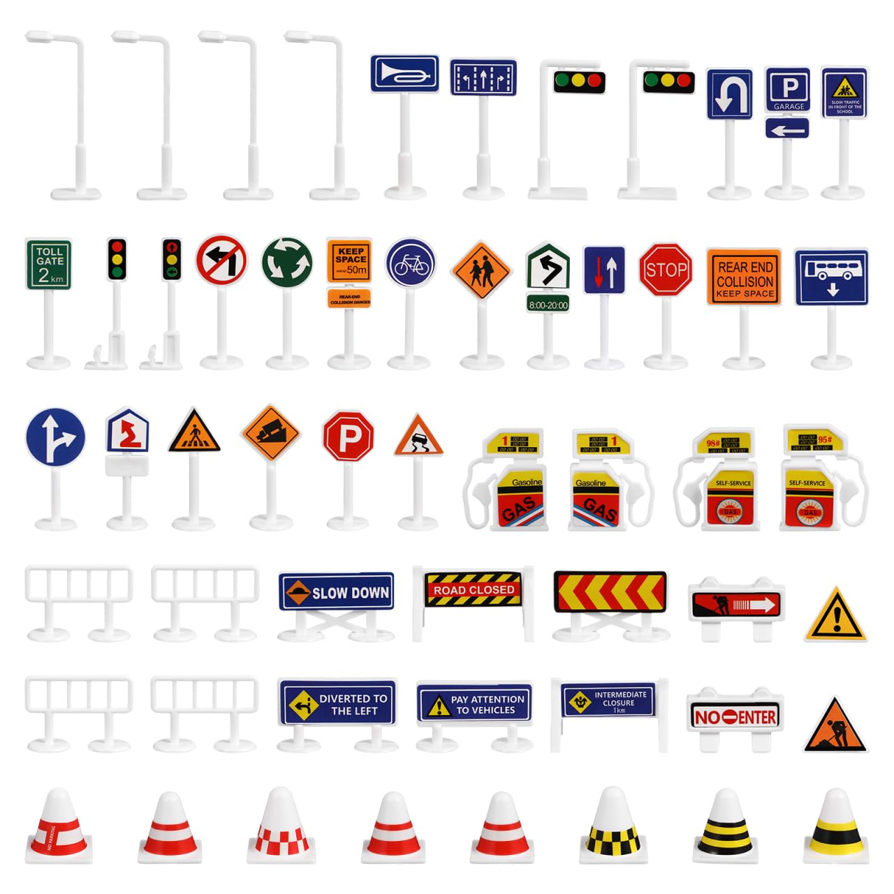 NUOBESTY 56Pcs Traffic Signs for Kids, Mini Road Signs and Traffic Light Toy Set, Educational Road Construction Toys for Train Table Accessories, Car