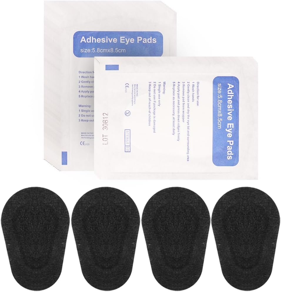 60pcs Sterile Non-Woven Eye Pads Patches, Black Eye Patches for Adults, Latex Free Disposable Eye patch Adhesive Bandages for Amblyopia (3.3 x 2.3 Inch) (60)