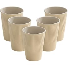 Wheat Straw Cups 12 oz, Set of 5 Hard Plastic Tumblers Drinking Glasses, Drinking Cups Reusable, Kitchen Cups Set Unbreakable, Dishwasher Safe Juice Water Glass for Camping Party Beige