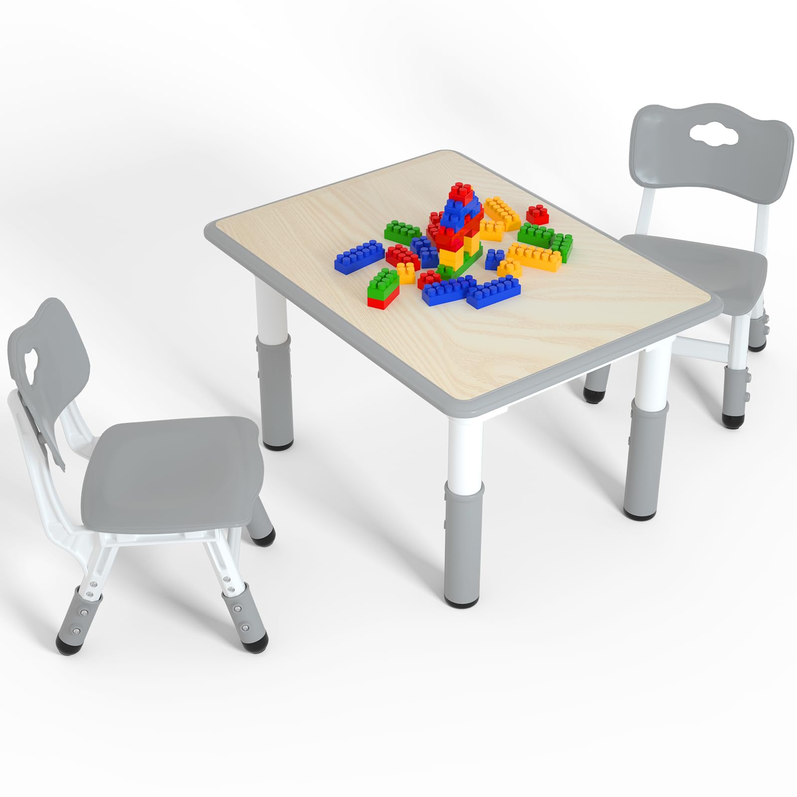 LulliSpace Kids Table and 2 Chairs Set，Height Adjustable Children Table &amp; Chair，Toddlers Study Multi-Activity Table with 31.5"x23.6" Wipe-Clean Desktop，for Classrooms, Homes &amp; Daycares