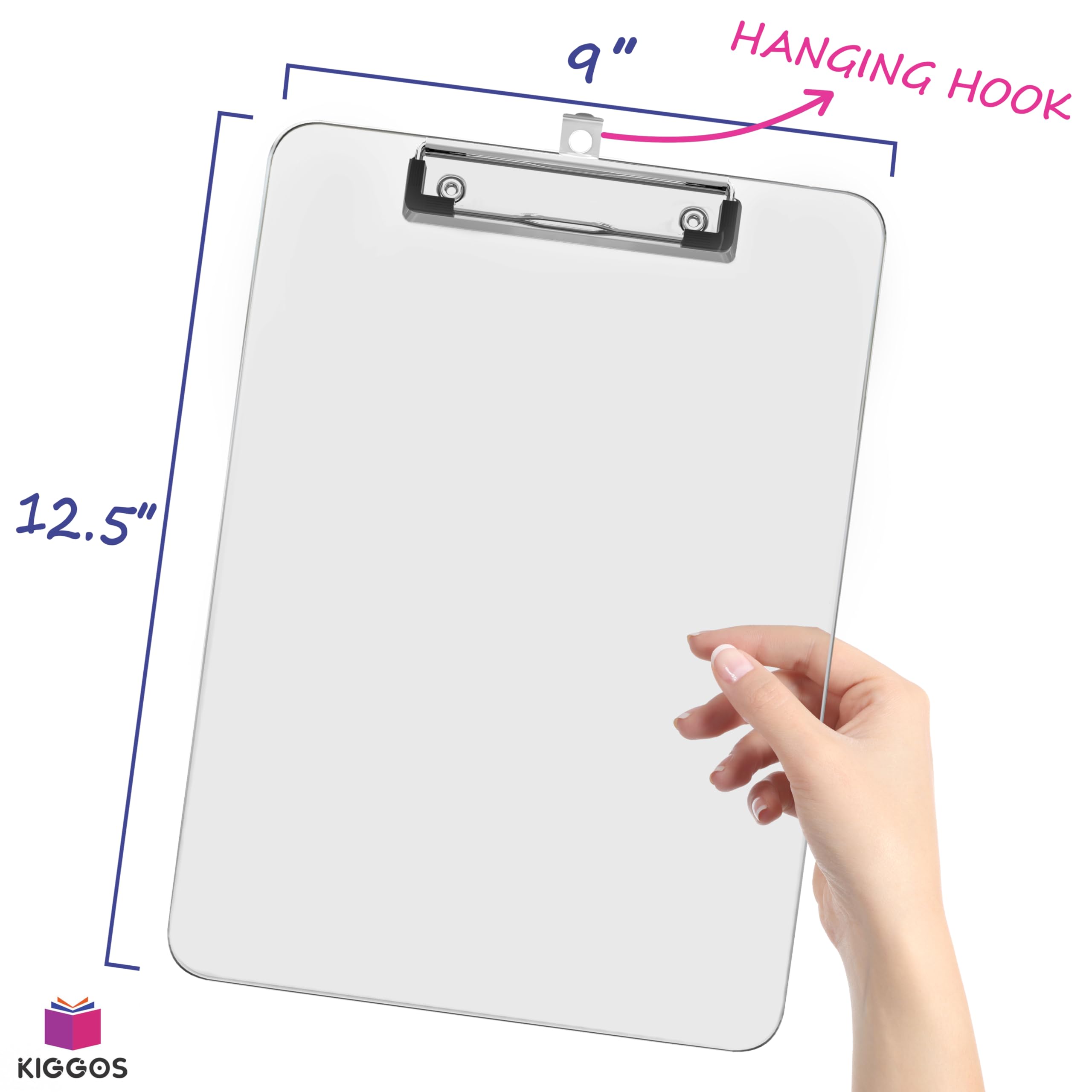 25 Stück transparente KunststoffKlemmbretter Bulk Acryl Transparente Clipboards mit niedrigem Profil MetallClipboard 31,8 x 22,9 cm Briefgröße Klemmbrett Klassenzimmer mit Haken zum Aufhängen –